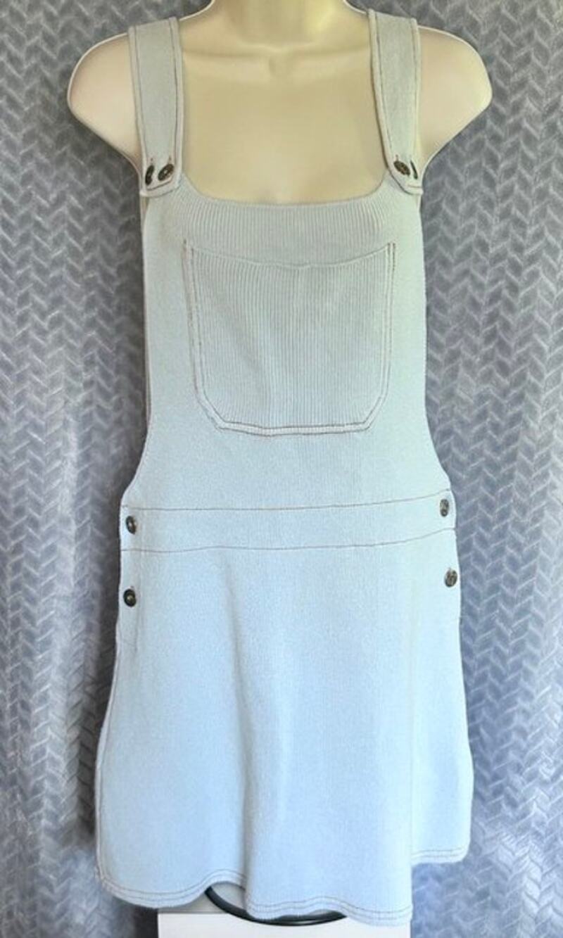 Zara Bib Overall Style Knit Dress Sz M Pale Aqua Casual Sporty BOHO Cottagecore